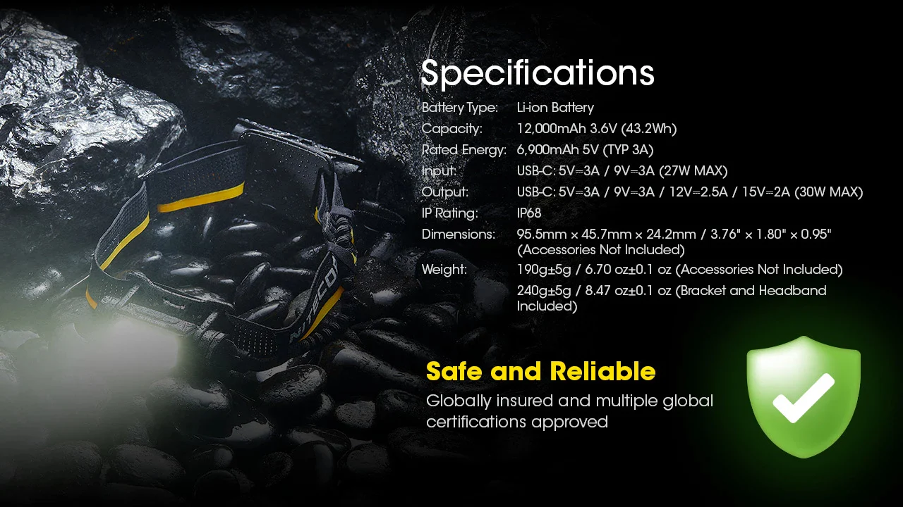 Nitecore Carbon Battery 12K Extended Headlamp Runtime Kit for NU45, NU53, HC65 UHE, and More - Image 12