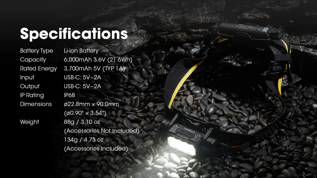 Nitecore Carbon Battery 6K Extended Headlamp Runtime Kit for NU43, NU45, NU53 and HC60 UHE, HC65 UHE, HC70 UHE, and HC75 UHE Headlamps - Image 12