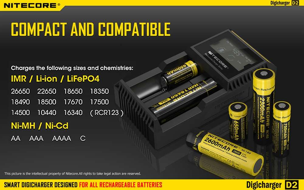 Nitecore D2 Digicharger Universal Charger 18650 RCR123A 17650 17670 14500 AA AAA - Image 2