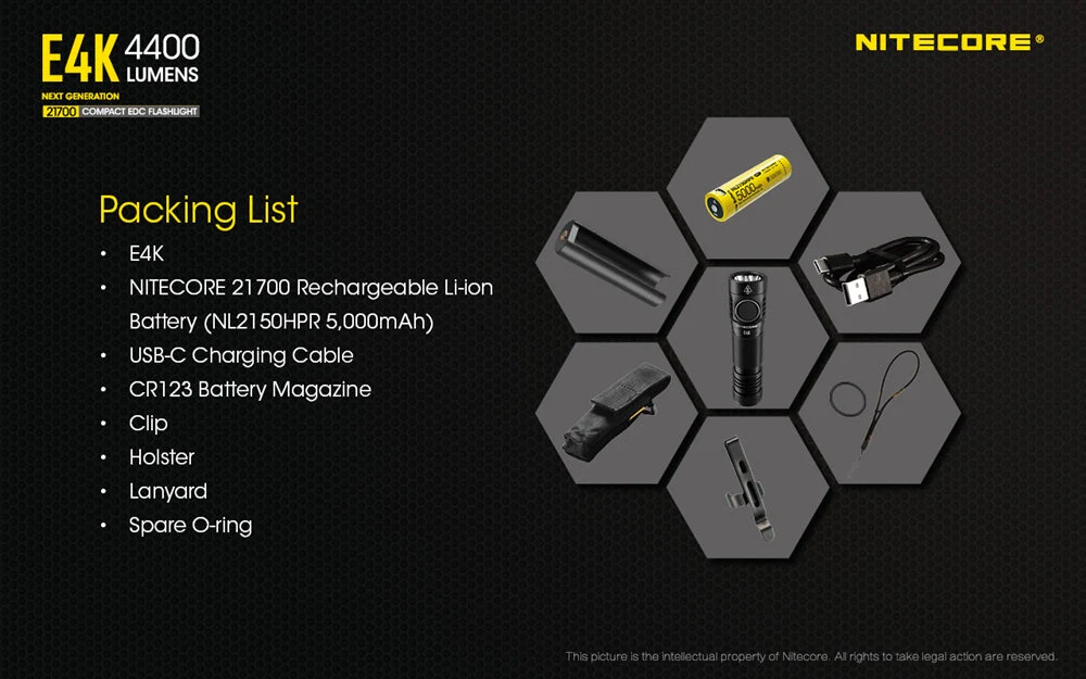 Nitecore E4K 4400 Lumen EDC Flashlight, with 5000mAh USB-C Rechargeable Battery - Image 10