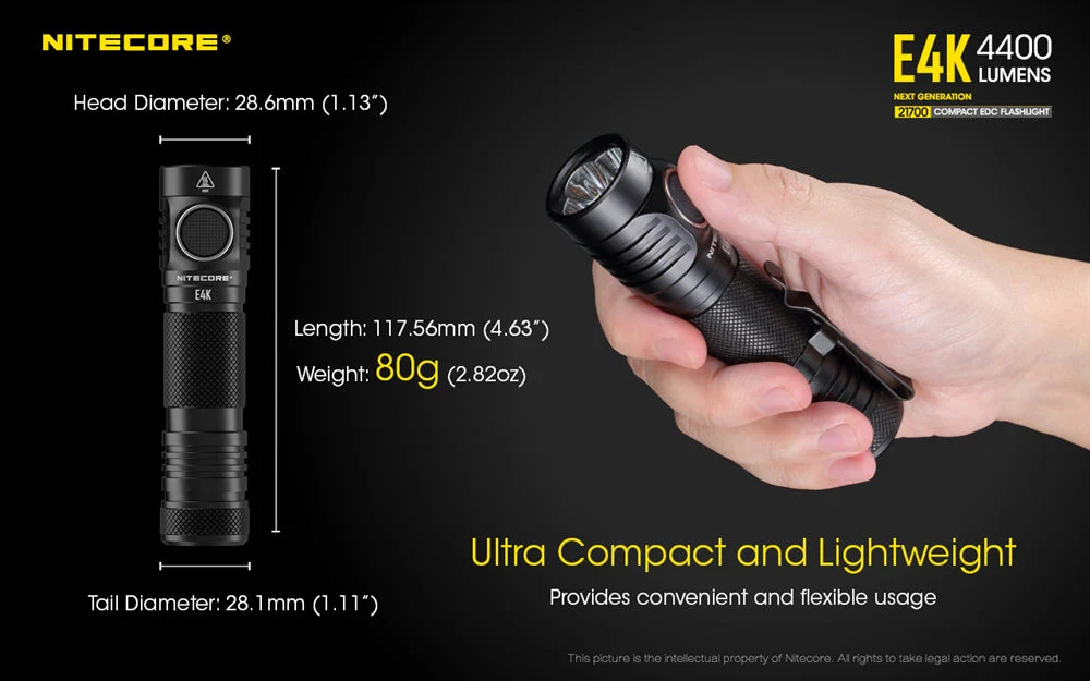 Nitecore E4K 4400 Lumen EDC Flashlight, with 5000mAh USB-C Rechargeable Battery - Image 3