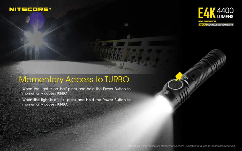 Nitecore E4K 4400 Lumen EDC Flashlight, with 5000mAh USB-C Rechargeable Battery - Image 6