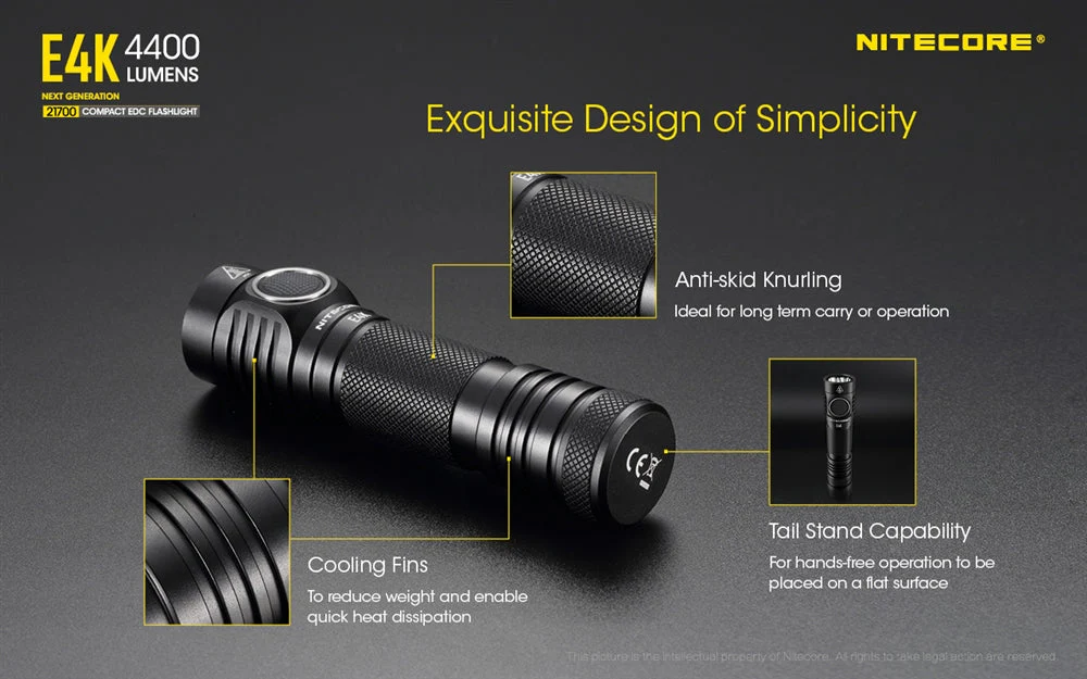 Nitecore E4K 4400 Lumen EDC Flashlight, with 5000mAh USB-C Rechargeable Battery - Image 9