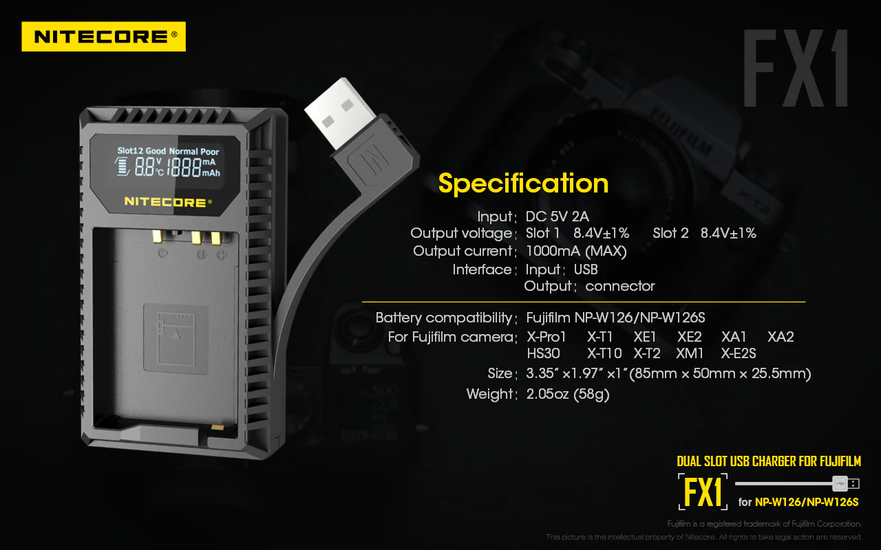 Nitecore FX1 Charger for Fujifilm NP-W126 and NP-W126S Camera Batteries - Image 12