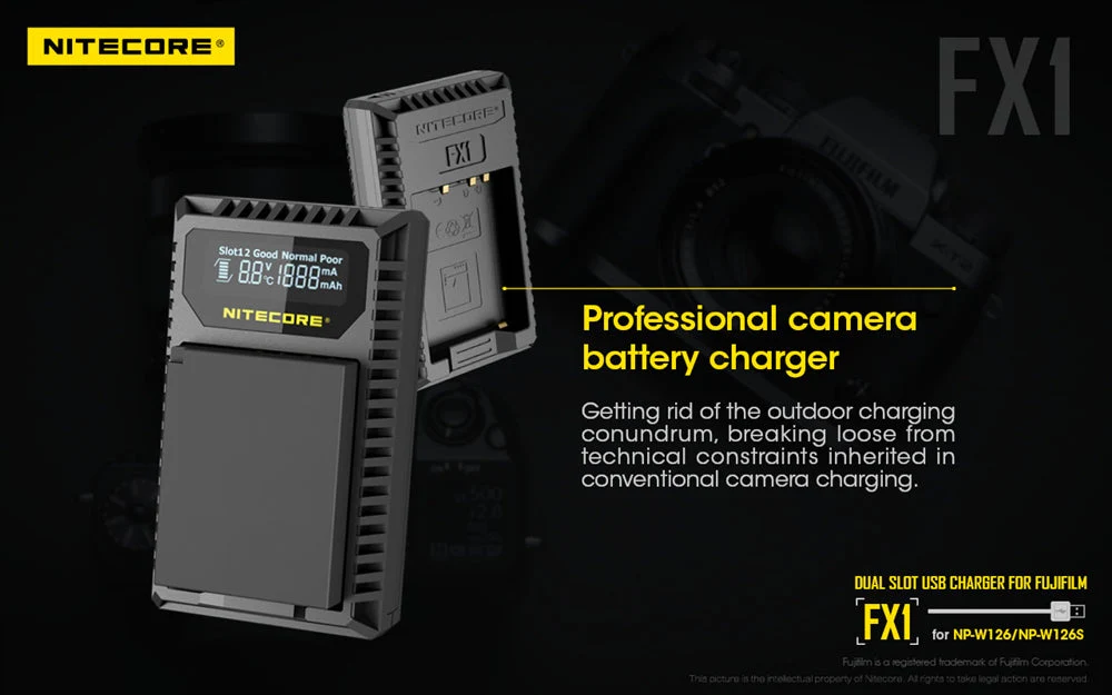 Nitecore FX1 Charger for Fujifilm NP-W126 and NP-W126S Camera Batteries - Image 2