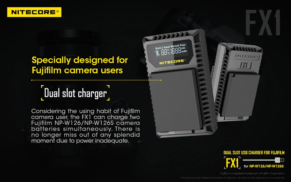 Nitecore FX1 Charger for Fujifilm NP-W126 and NP-W126S Camera Batteries - Image 3
