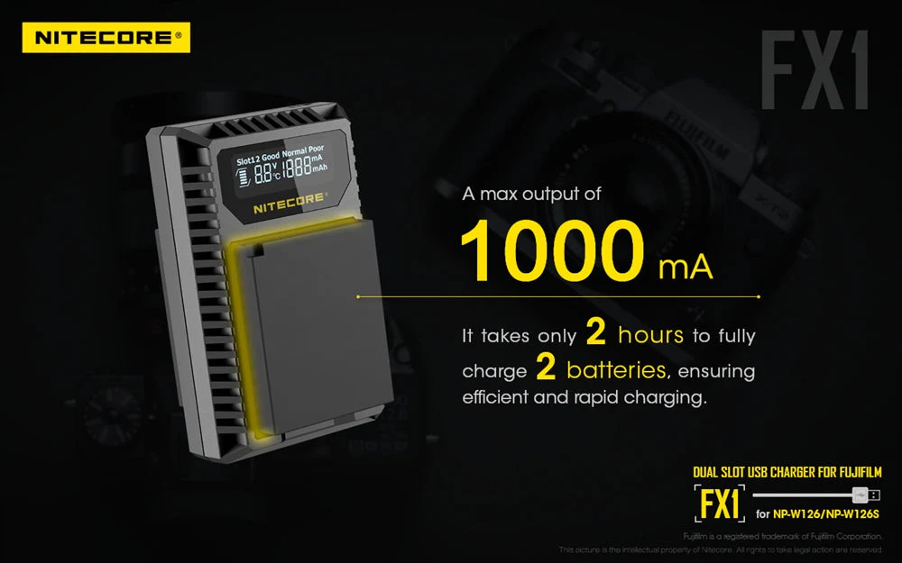 Nitecore FX1 Charger for Fujifilm NP-W126 and NP-W126S Camera Batteries - Image 4