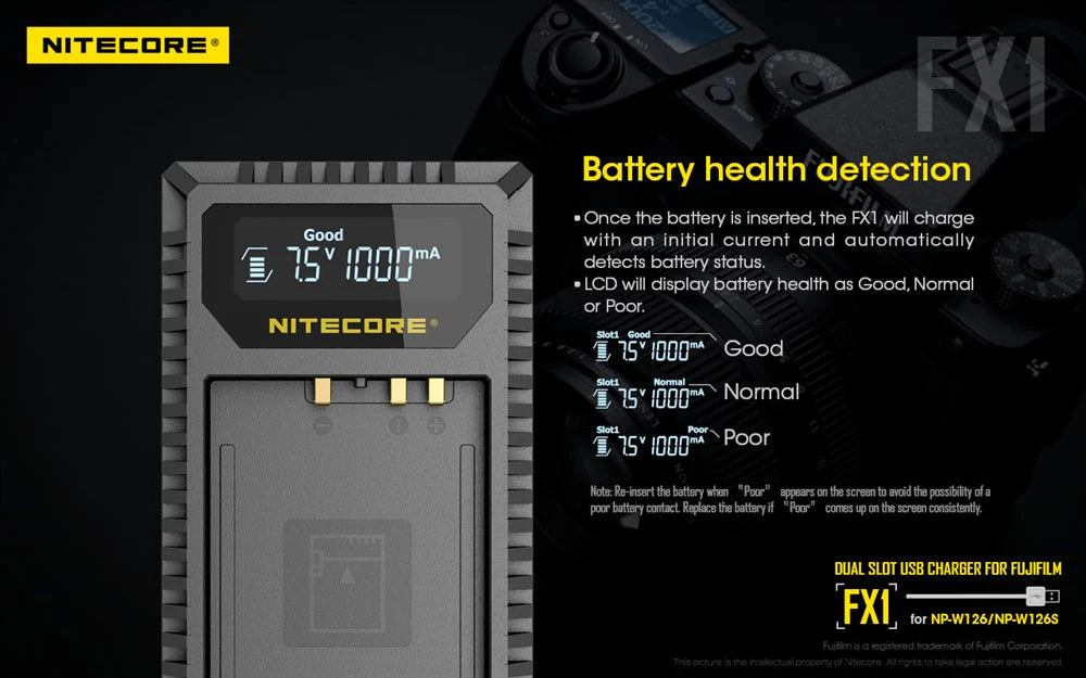 Nitecore FX1 Charger for Fujifilm NP-W126 and NP-W126S Camera Batteries - Image 8