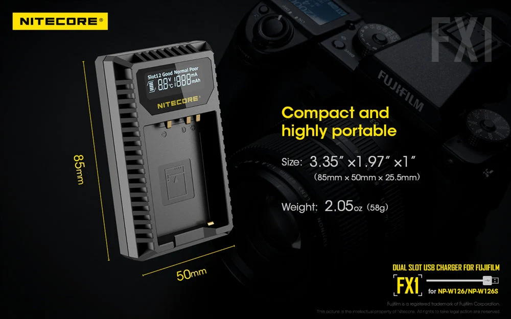 Nitecore FX1 Charger for Fujifilm NP-W126 and NP-W126S Camera Batteries - Image 9