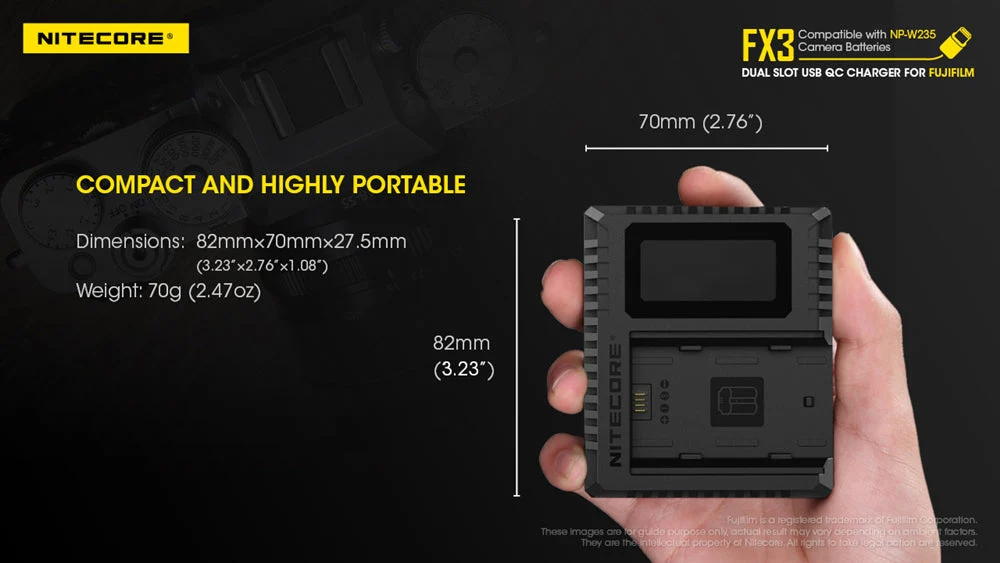 Nitecore FX3 2-Slot USB-C QC Camera Battery Charger for Fujifilm X-T4 - Image 10
