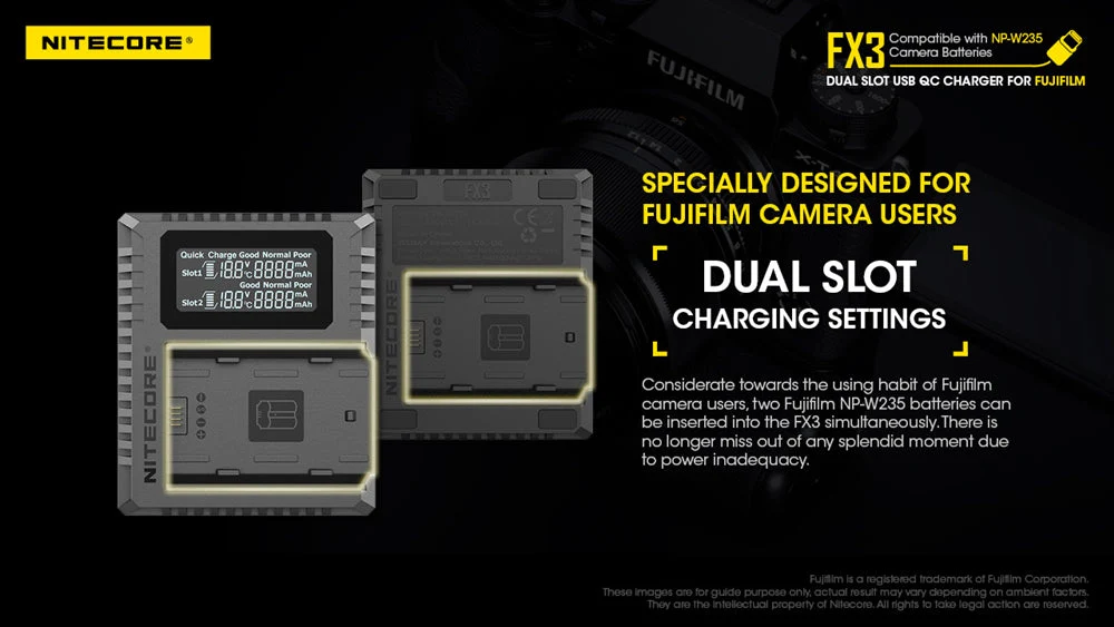 Nitecore FX3 2-Slot USB-C QC Camera Battery Charger for Fujifilm X-T4 - Image 4