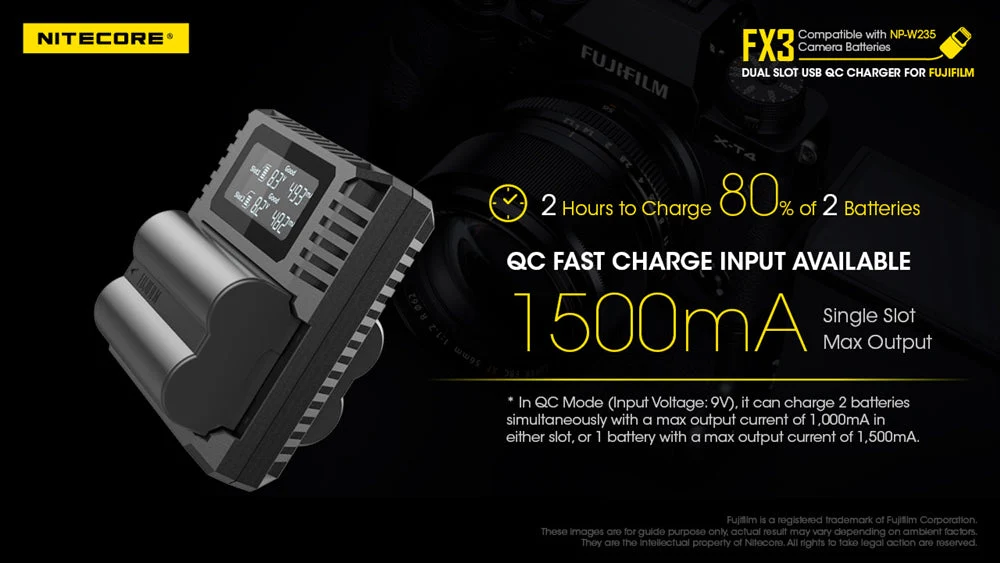 Nitecore FX3 2-Slot USB-C QC Camera Battery Charger for Fujifilm X-T4 - Image 5