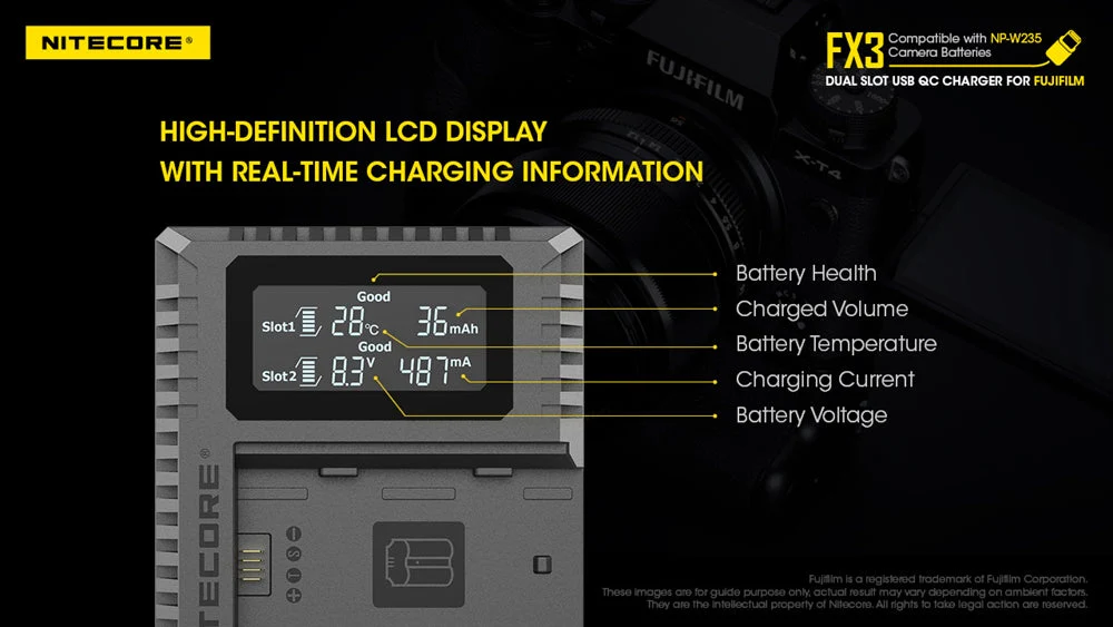 Nitecore FX3 2-Slot USB-C QC Camera Battery Charger for Fujifilm X-T4 - Image 6