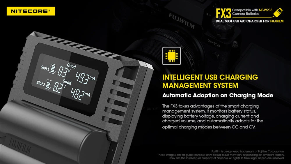 Nitecore FX3 2-Slot USB-C QC Camera Battery Charger for Fujifilm X-T4 - Image 7