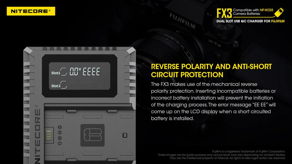 Nitecore FX3 2-Slot USB-C QC Camera Battery Charger for Fujifilm X-T4 - Image 8