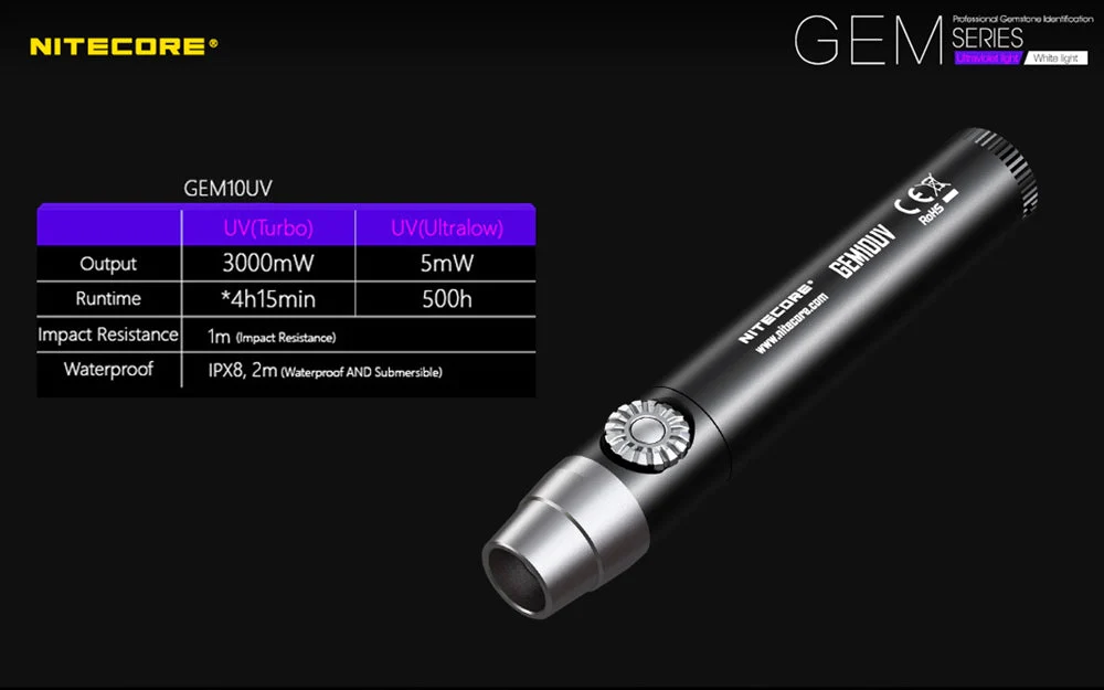 Nitecore GEM10UV UV LED Flashlight, Infinitely Adjustable Brightness for Gem Identification - Image 10
