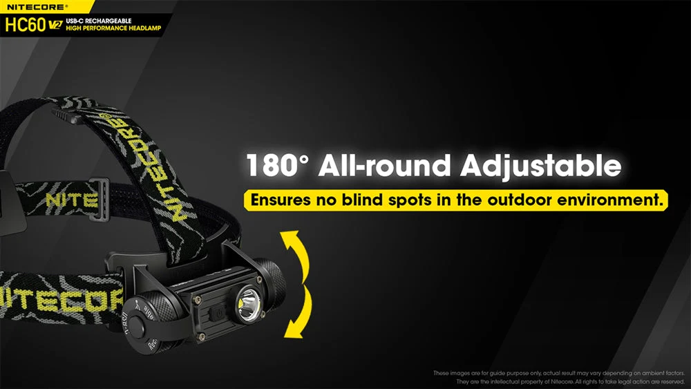 Nitecore HC60 v2 1200 Lumen USB-C Rechargeable Headlamp with 3400mAh 18650 Rechargable Battery (Cool White or Neutral White) - Image 8