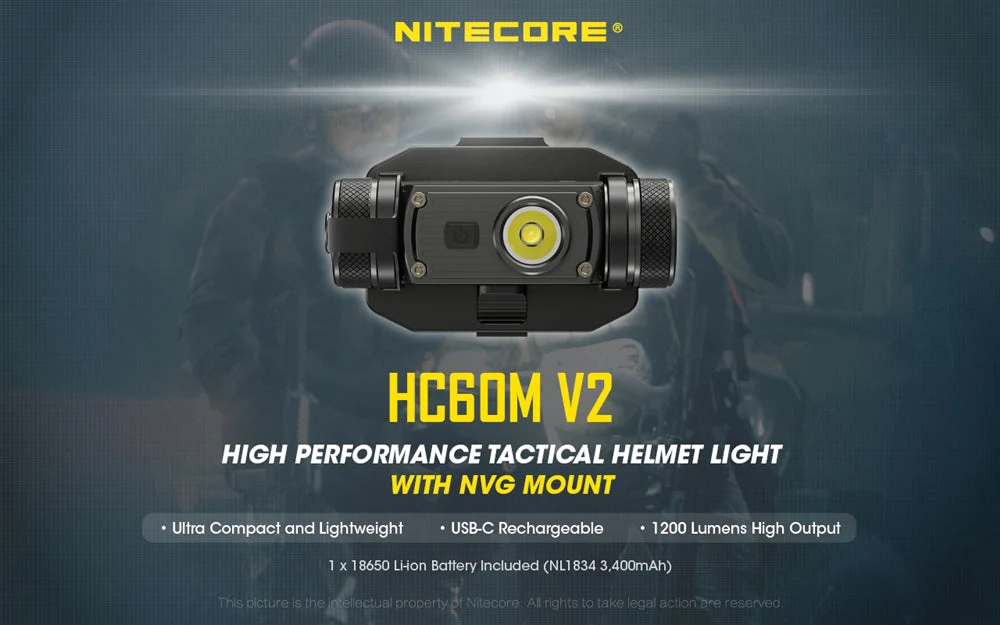 Nitecore HC60M v2 1200 Lumen NVG Helmet Light - Image 2