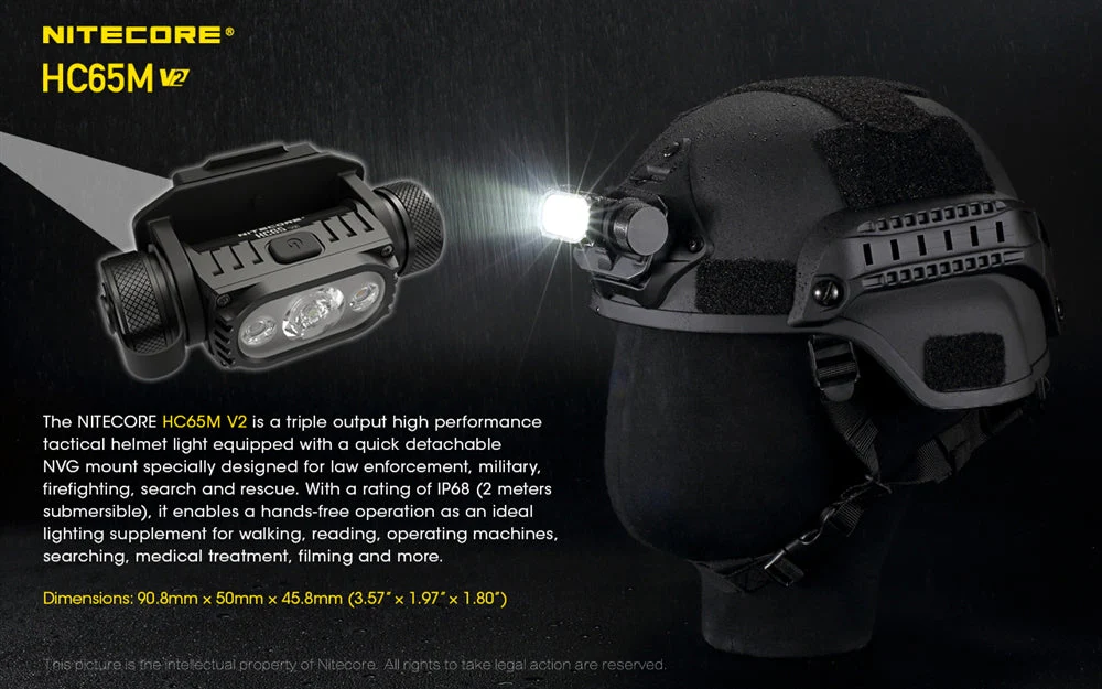 Nitecore HC65M v2 1750 Lumens NVG Mountable Helmet Light, White and Red LED - Image 3