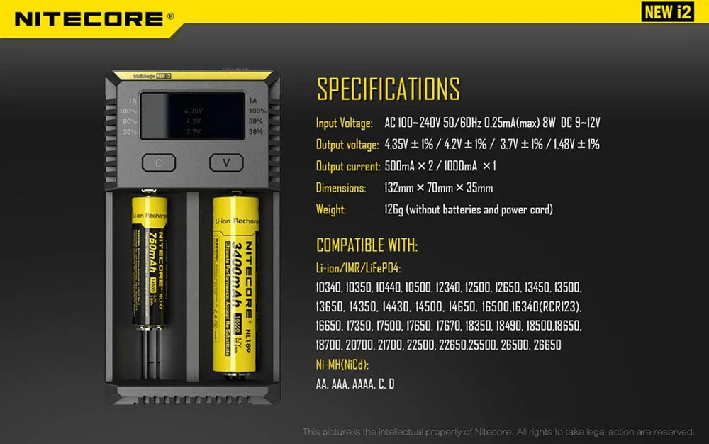 Nitecore i2 Intellicharger Two-Channel Charger - for 18650 etc - Image 9