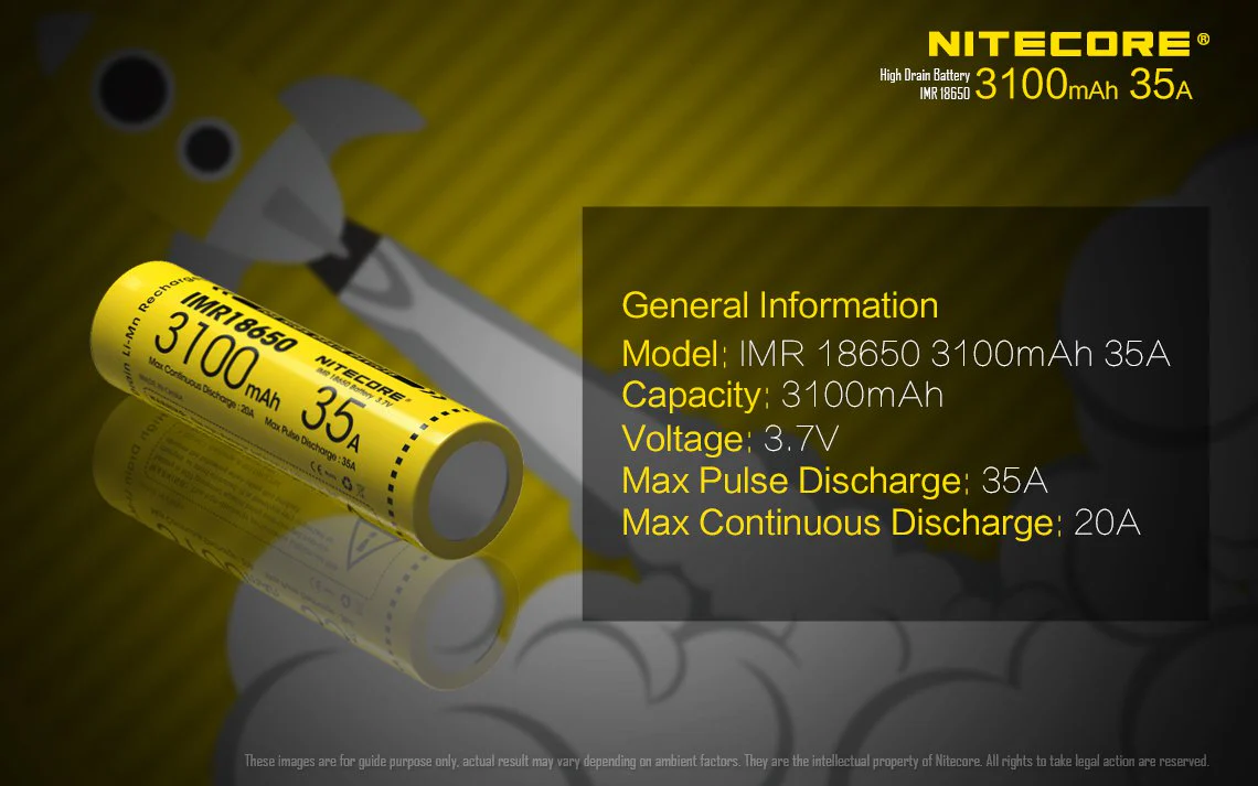 Nitecore IMR 3100mAh 2 Pack 35A Flat Top 18650 Batteries for Vaping Devices - Image 3