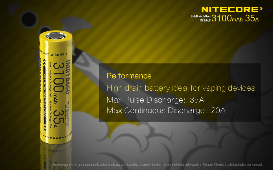 Nitecore IMR 3100mAh 2 Pack 35A Flat Top 18650 Batteries for Vaping Devices - Image 4