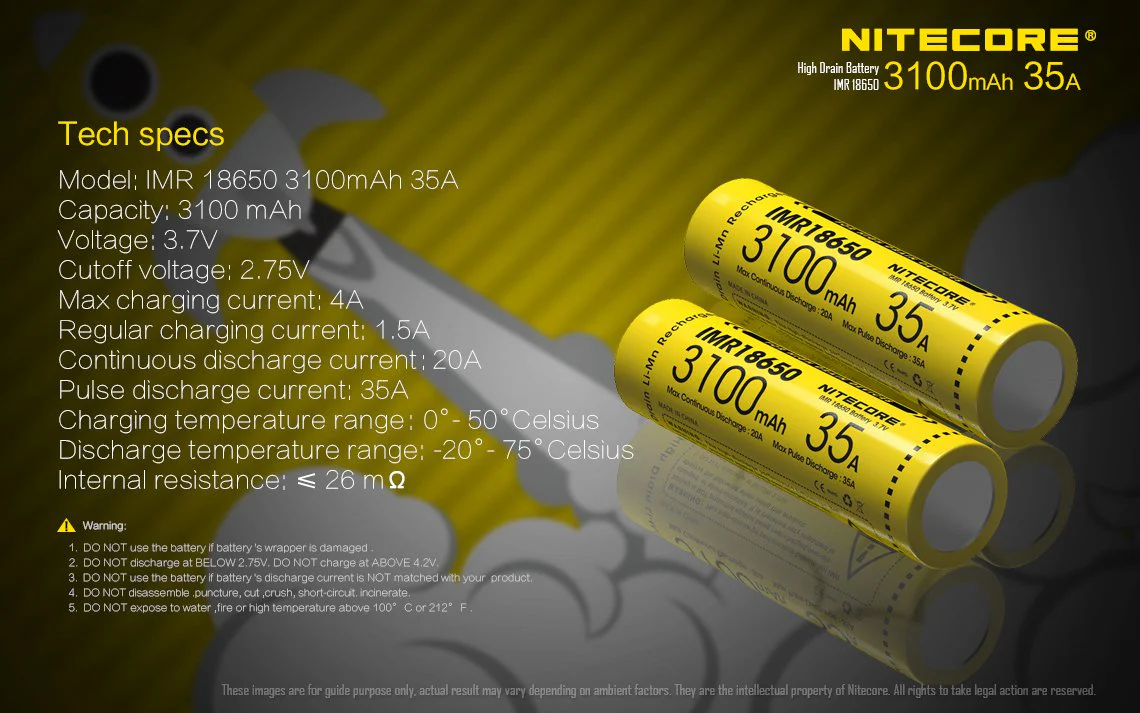 Nitecore IMR 3100mAh 2 Pack 35A Flat Top 18650 Batteries for Vaping Devices - Image 9
