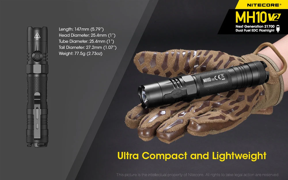Nitecore MH10 v2 1200 Lumen USB-C Rechargeable Flashlight - Image 4