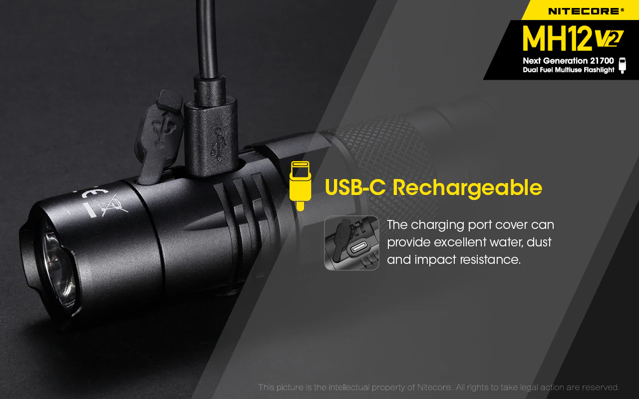Nitecore MH12 v2 1200 Lumen USB-C Rechargeable Flashlight Kit - Image 3