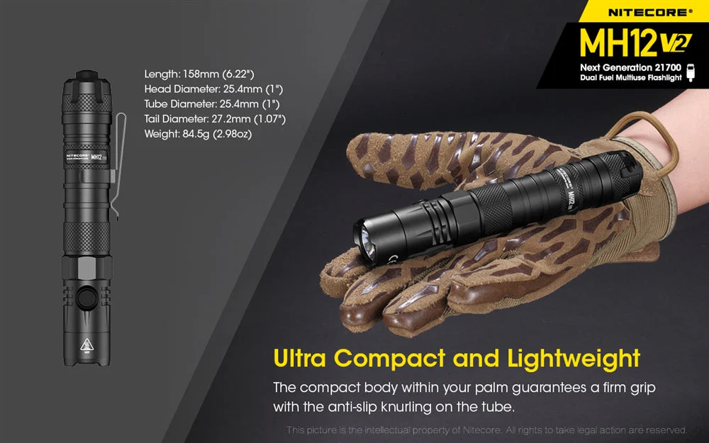 Nitecore MH12 v2 1200 Lumen USB-C Rechargeable Flashlight with 5000mAh Battery - Image 4