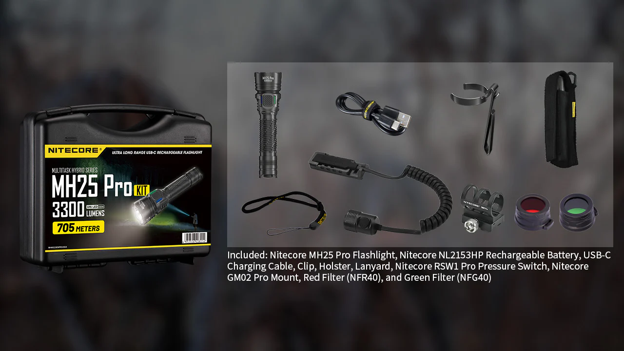 Nitecore MH25 Pro 3300 Lumen Long Throw Rechargeable Hunting Light Kit - Image 6