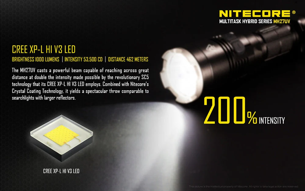 Nitecore MH27UV 1000 Lumen USB Rechargeable UV Flashlight, with Multi-Colored LEDs - Image 3