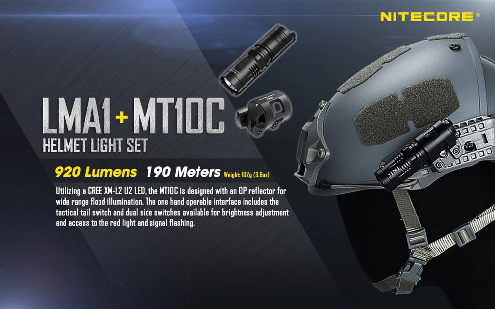 Nitecore MT10C 920 Lumen Rotary Rechargeable Helmet Light - Image 2
