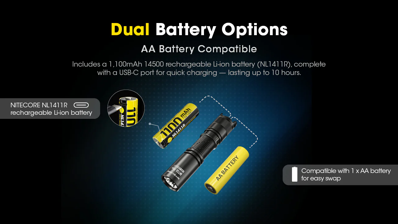 Nitecore MT1A Pro 800 Lumen Rechargeable EDC Flashlight, Use 1xAA - Image 9