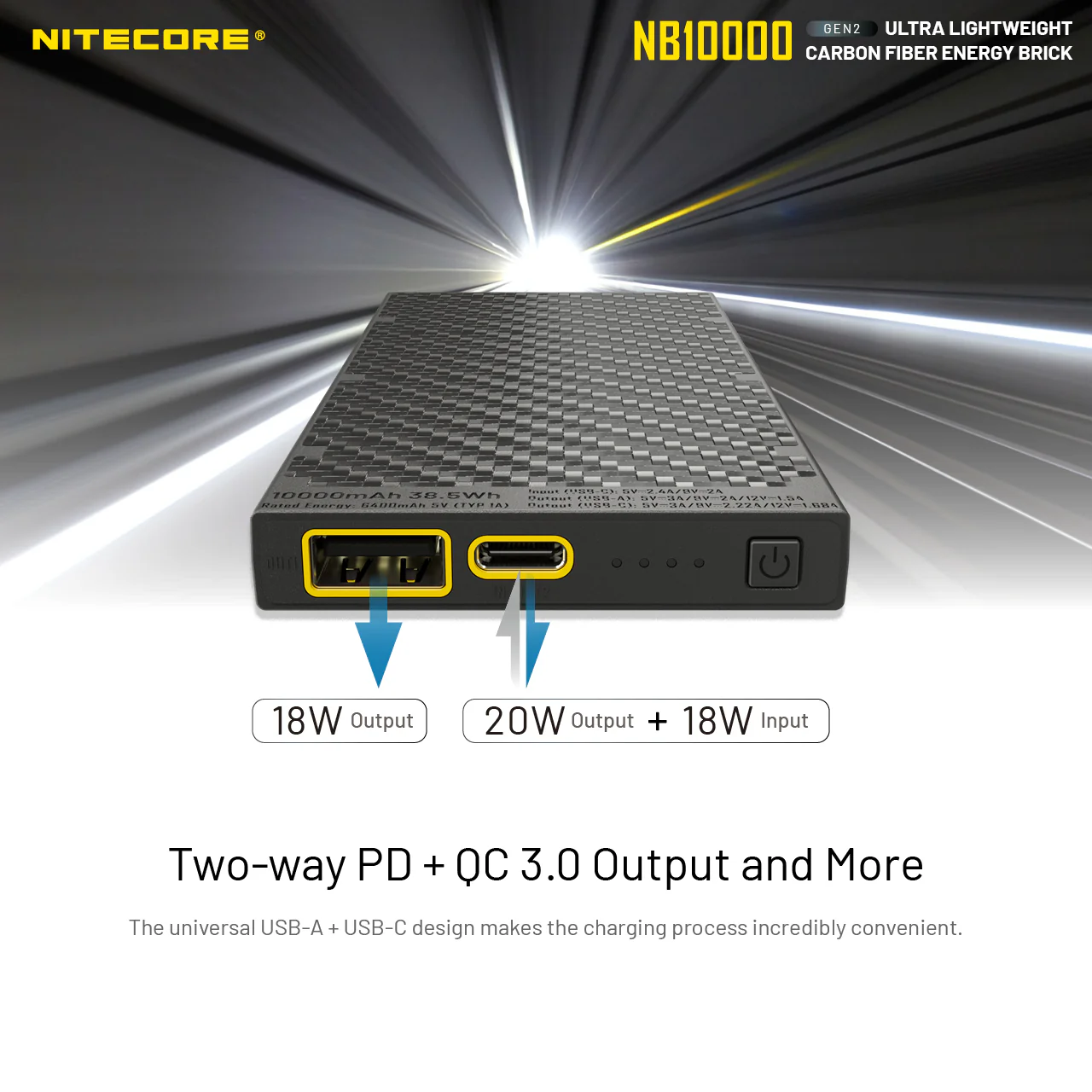 Nitecore NB10000 Gen 2 Quick-Charge USB/USB-C Dual Port 10000mAh Power Bank - Image 4