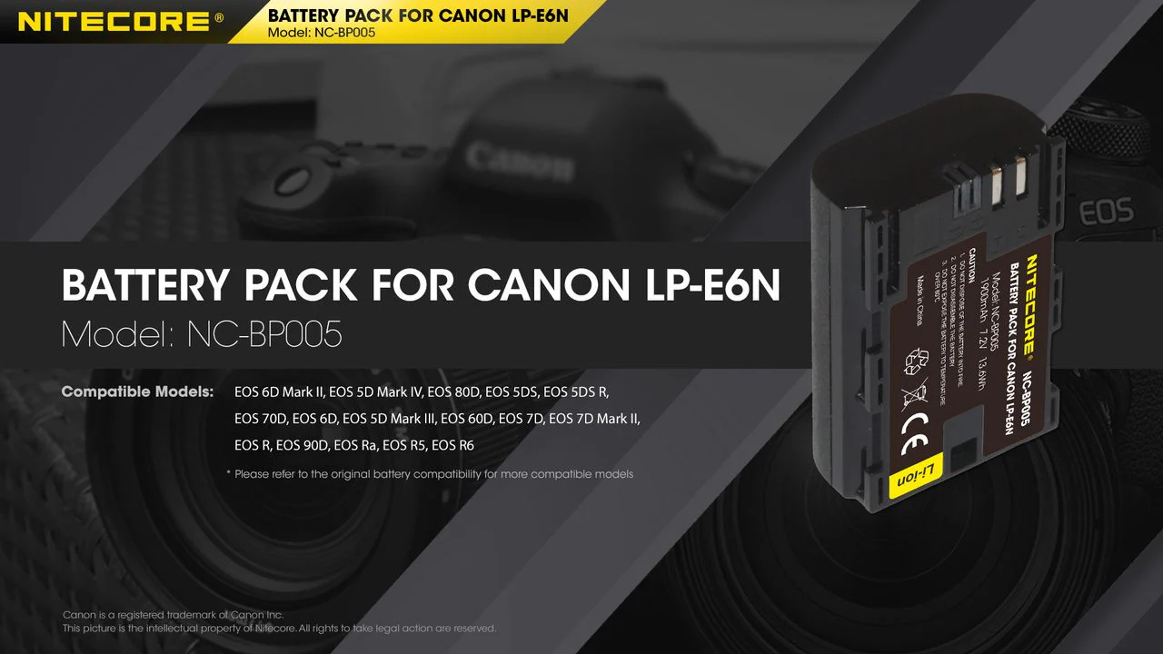 Nitecore NC-BP005 Camera Battery Compatible with Canon LP-E6N - Image 3