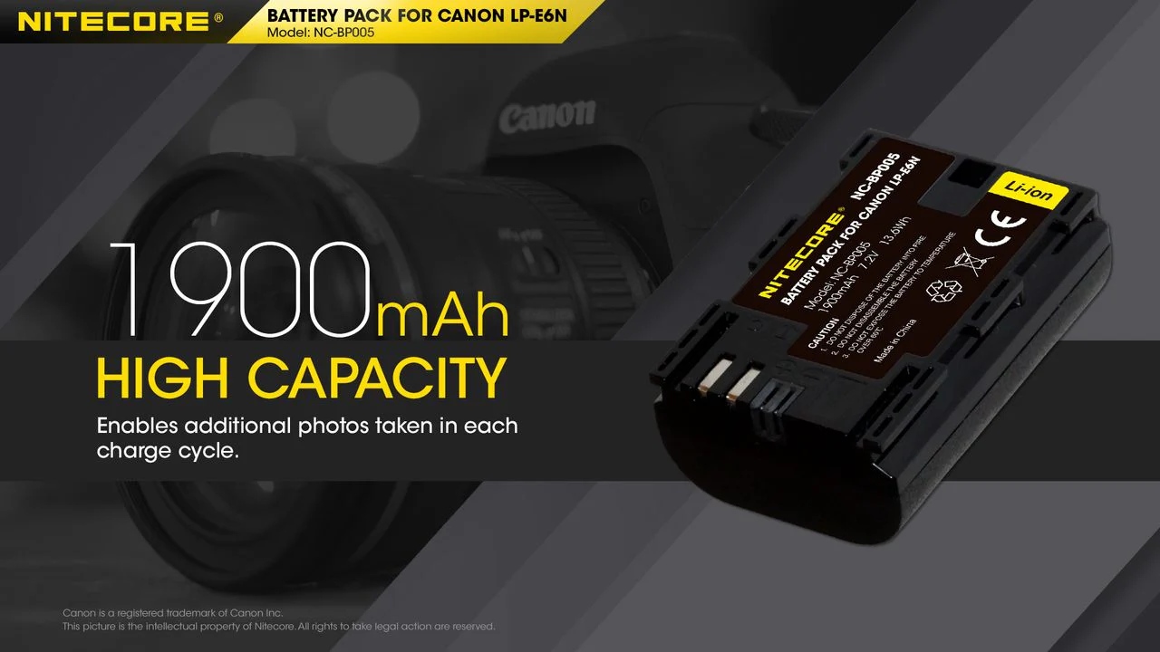 Nitecore NC-BP005 Camera Battery Compatible with Canon LP-E6N - Image 4