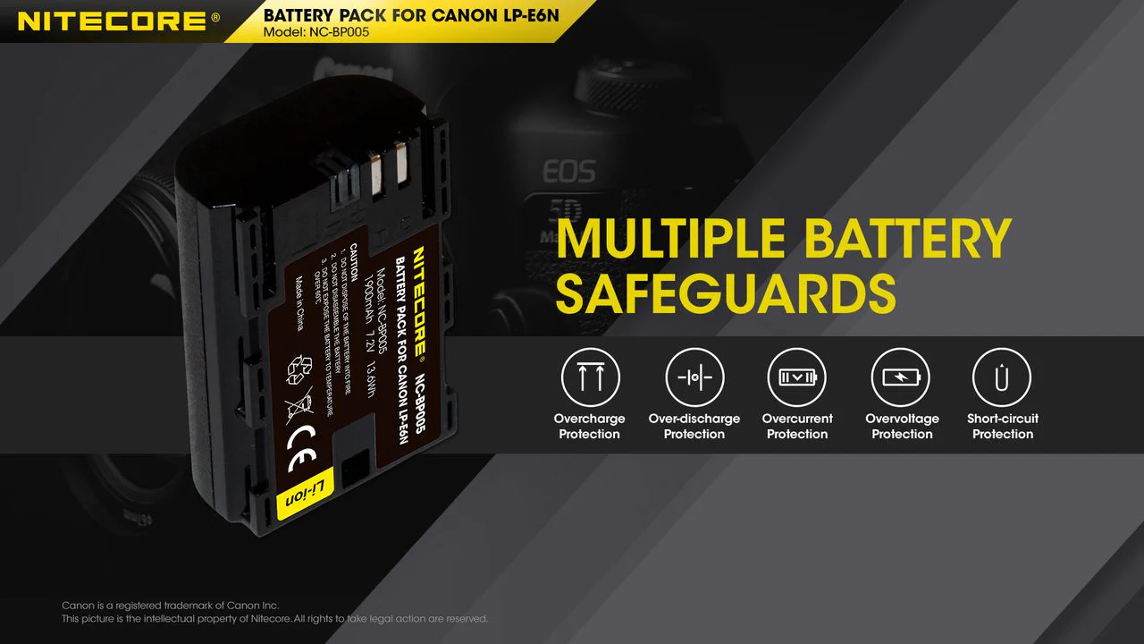 Nitecore NC-BP005 Camera Battery Compatible with Canon LP-E6N - Image 5