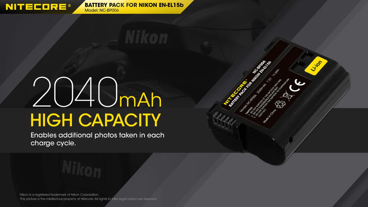Nitecore NC-BP006 Camera Battery Compatible with Nikon EN-EL15B - Image 4