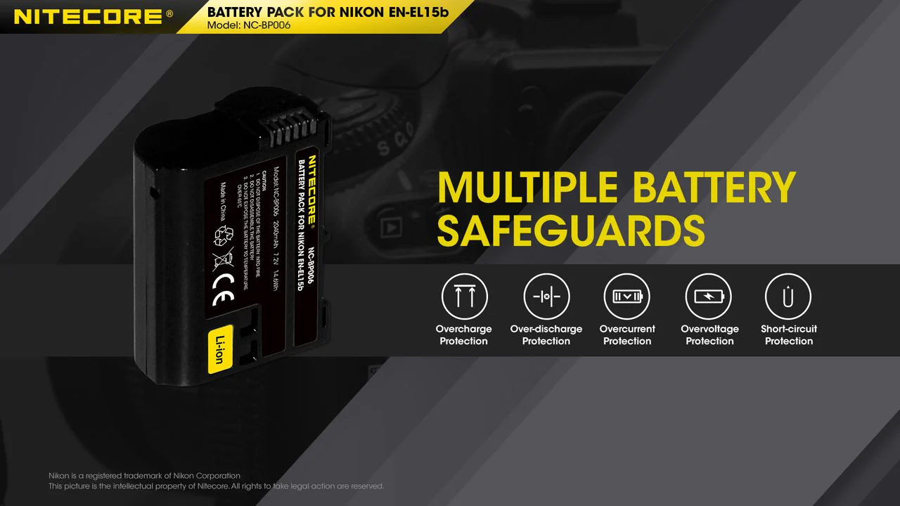 Nitecore NC-BP006 Camera Battery Compatible with Nikon EN-EL15B - Image 5