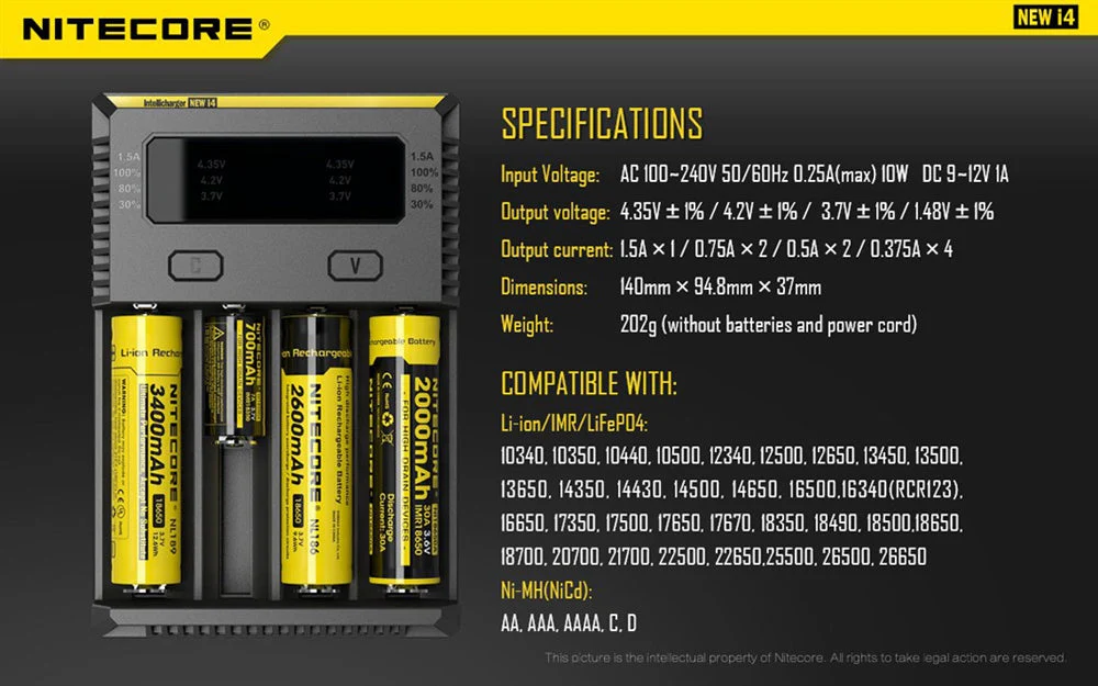 NiteCore New i4 4 Channel Universal Charger, for 18650, 16340 etc - Image 9