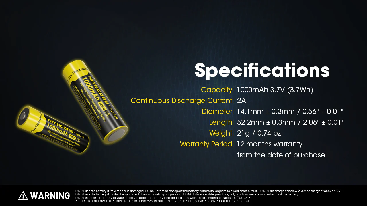 Nitecore NL1410 1000mAh Rechargeable 14500 Battery - Image 10
