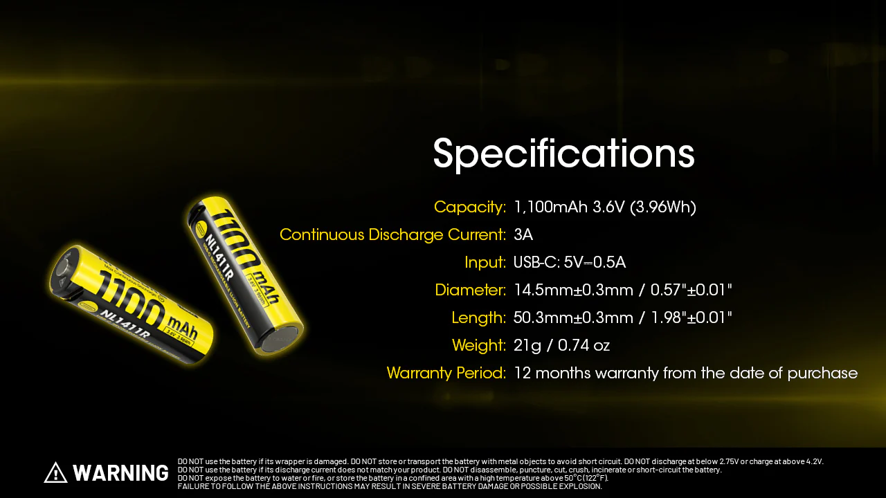 Nitecore NL1411R 1100mAh USB-C Rechargeable 14500 Battery - Image 11