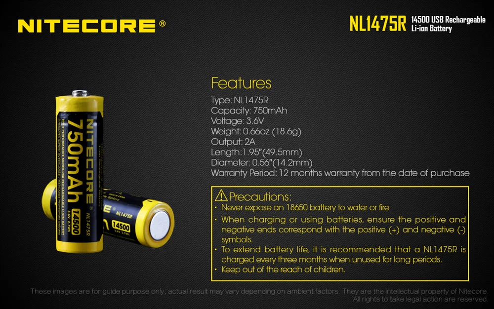 Nitecore NL1475R 750mAh USB Rechargeable 14500 Battery - Image 10