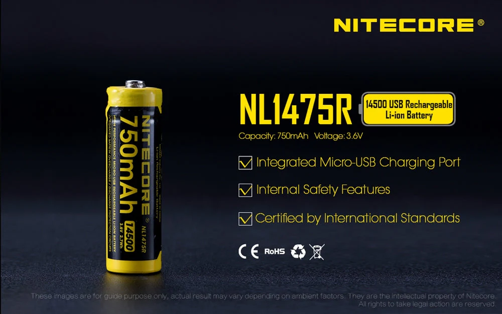 Nitecore NL1475R 750mAh USB Rechargeable 14500 Battery - Image 2