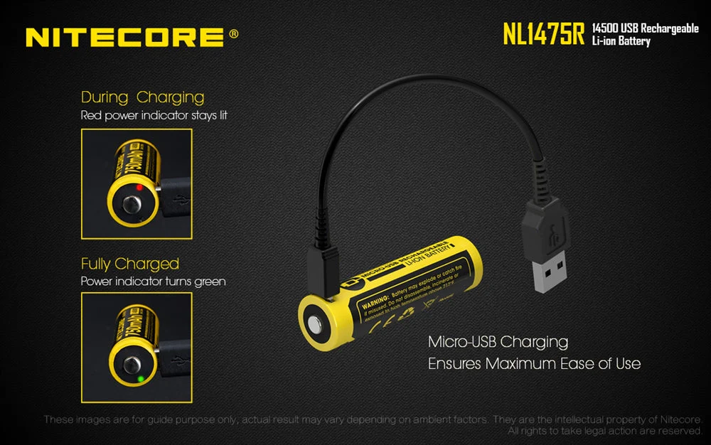 Nitecore NL1475R 750mAh USB Rechargeable 14500 Battery - Image 4