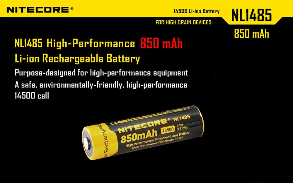 Nitecore NL1485 850mAh Rechargeable 14500 Battery - Image 2