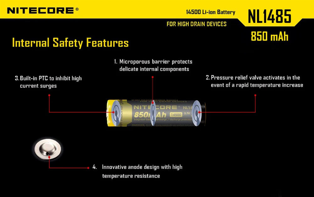 Nitecore NL1485 850mAh Rechargeable 14500 Battery - Image 3