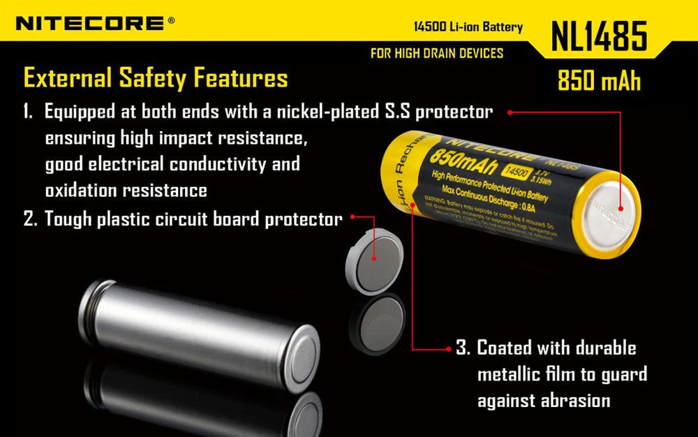 Nitecore NL1485 850mAh Rechargeable 14500 Battery - Image 4