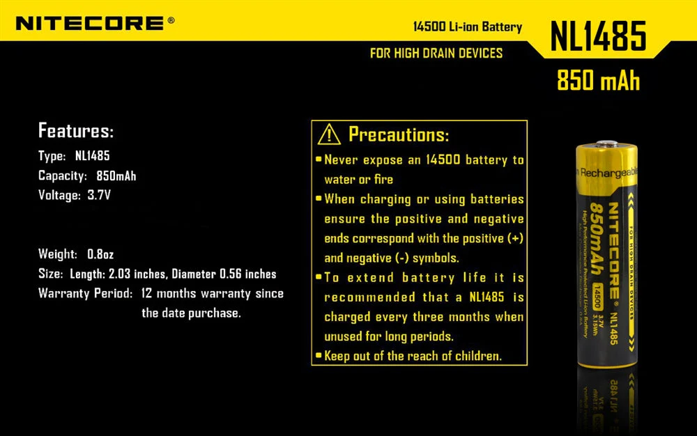 Nitecore NL1485 850mAh Rechargeable 14500 Battery - Image 7
